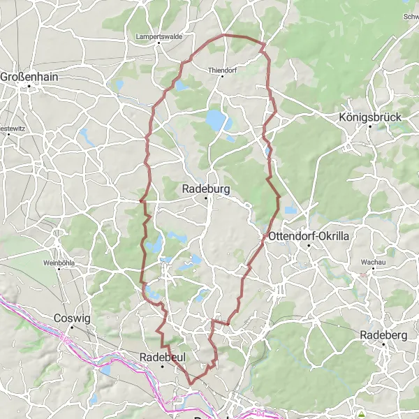 Map miniature of "Mickten Loop: Scenic Gravel Route" cycling inspiration in Dresden, Germany. Generated by Tarmacs.app cycling route planner