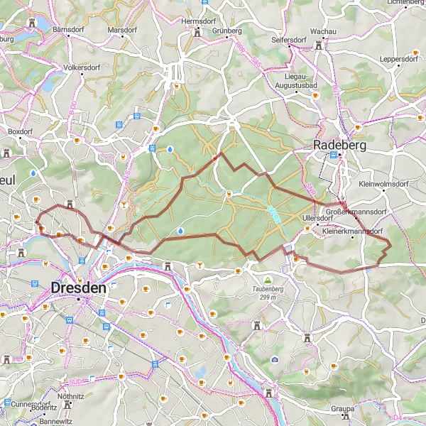 Map miniature of "Dresden Gravel Adventure" cycling inspiration in Dresden, Germany. Generated by Tarmacs.app cycling route planner