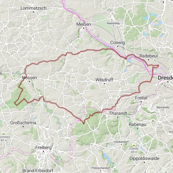 Map miniature of "Thrilling Gravel Journey" cycling inspiration in Dresden, Germany. Generated by Tarmacs.app cycling route planner