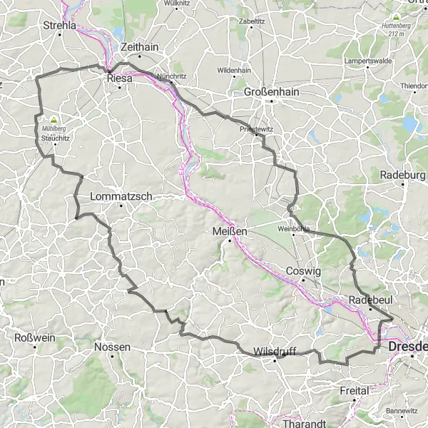 Map miniature of "Dresden Scenic Road Trip" cycling inspiration in Dresden, Germany. Generated by Tarmacs.app cycling route planner