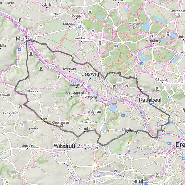 Map miniature of "Best of Dresden Road Cycling" cycling inspiration in Dresden, Germany. Generated by Tarmacs.app cycling route planner