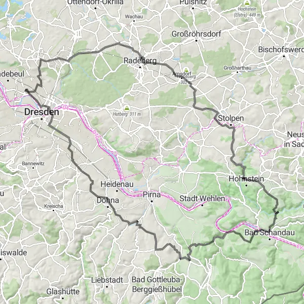 Map miniature of "Rähnitz Road Route" cycling inspiration in Dresden, Germany. Generated by Tarmacs.app cycling route planner