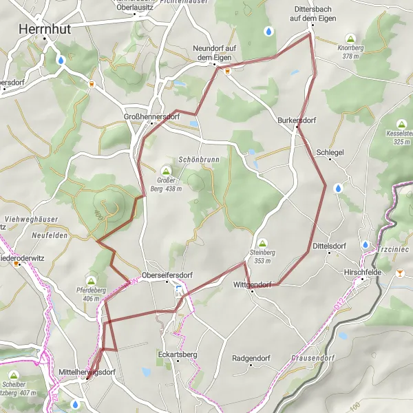 Map miniature of "Exploring the Hidden Gems of Mittelherwigsdorf" cycling inspiration in Dresden, Germany. Generated by Tarmacs.app cycling route planner