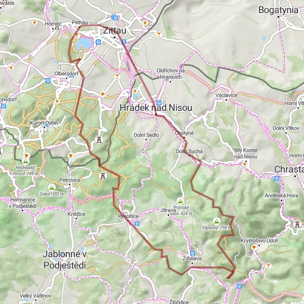 Karten-Miniaturansicht der Radinspiration "Abenteuerliche Schotterwege um Mittelherwigsdorf" in Dresden, Germany. Erstellt vom Tarmacs.app-Routenplaner für Radtouren