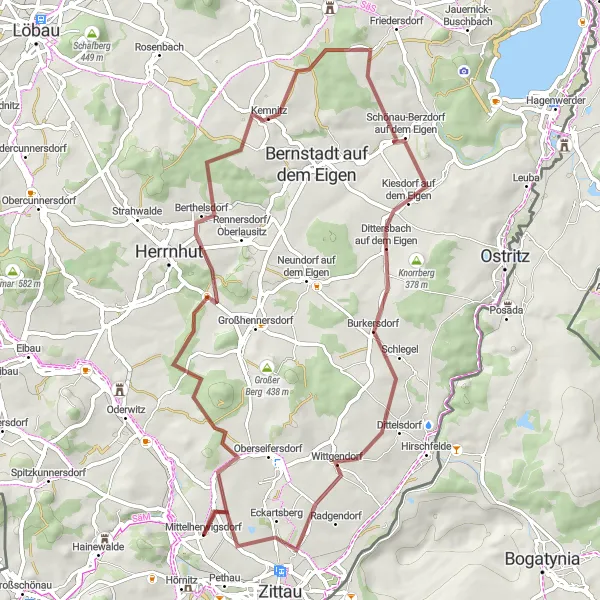 Karten-Miniaturansicht der Radinspiration "Entdeckung der versteckten Schotterwege um Mittelherwigsdorf" in Dresden, Germany. Erstellt vom Tarmacs.app-Routenplaner für Radtouren