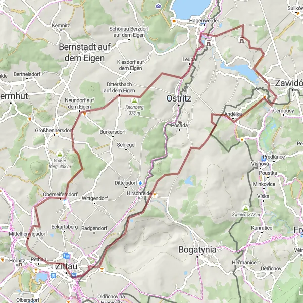 Map miniature of "Exploring the Wilderness of Mittelherwigsdorf" cycling inspiration in Dresden, Germany. Generated by Tarmacs.app cycling route planner