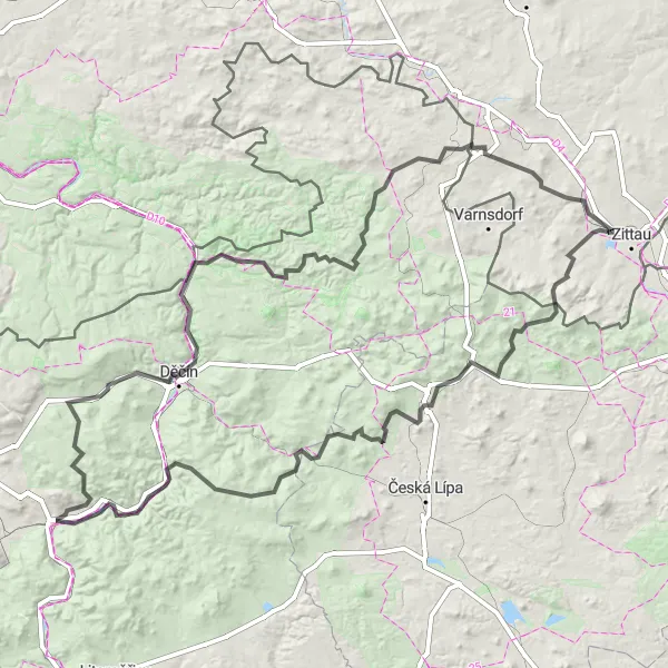 Map miniature of "The Elbe Mountain Loop" cycling inspiration in Dresden, Germany. Generated by Tarmacs.app cycling route planner