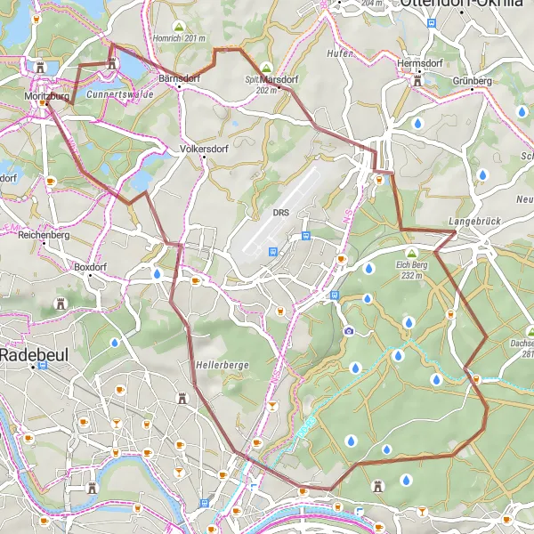 Map miniature of "Moritzburg Castle and Albertstadt Gravel Loop" cycling inspiration in Dresden, Germany. Generated by Tarmacs.app cycling route planner