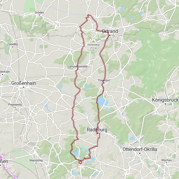 Map miniature of "Moritzburg to Radeburg Gravel Route" cycling inspiration in Dresden, Germany. Generated by Tarmacs.app cycling route planner