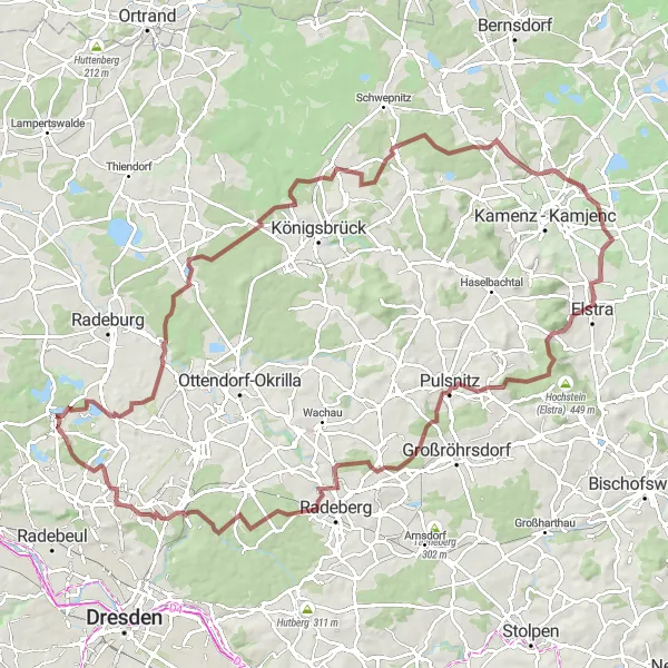 Map miniature of "Moritzburg to Pulsnitz Gravel Route" cycling inspiration in Dresden, Germany. Generated by Tarmacs.app cycling route planner