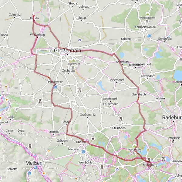 Map miniature of "Moritzburg Castle and Beyond" cycling inspiration in Dresden, Germany. Generated by Tarmacs.app cycling route planner