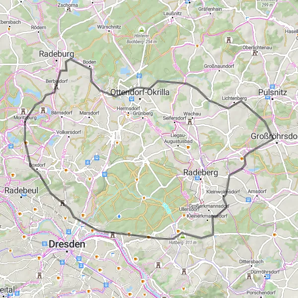Karten-Miniaturansicht der Radinspiration "Auf den Straßen durch die Natur - Road-Tour um Moritzburg" in Dresden, Germany. Erstellt vom Tarmacs.app-Routenplaner für Radtouren