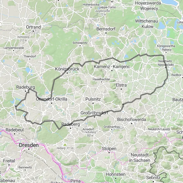 Map miniature of "The Panoramic Scenic Route" cycling inspiration in Dresden, Germany. Generated by Tarmacs.app cycling route planner