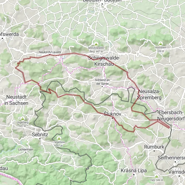 Map miniature of "Off-Road Adventure through Tranquil Landscapes" cycling inspiration in Dresden, Germany. Generated by Tarmacs.app cycling route planner