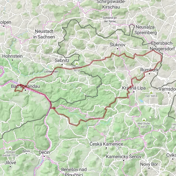 Map miniature of "Gravel Thrills and Majestic Landmarks" cycling inspiration in Dresden, Germany. Generated by Tarmacs.app cycling route planner