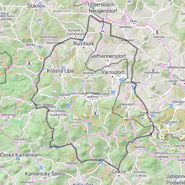 Map miniature of "Cycling through the Neugerdorf Region" cycling inspiration in Dresden, Germany. Generated by Tarmacs.app cycling route planner