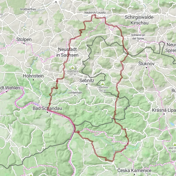 Map miniature of "Gravel and Nature: A Journey to Discover Beautiful Landscapes" cycling inspiration in Dresden, Germany. Generated by Tarmacs.app cycling route planner