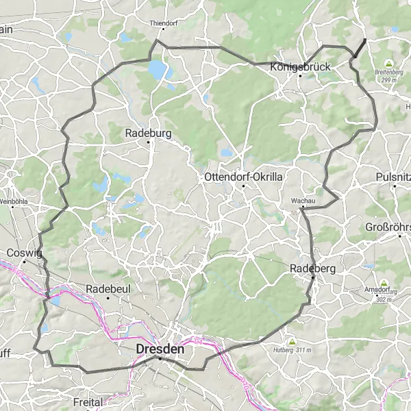 Karten-Miniaturansicht der Radinspiration "Dresden North Loop" in Dresden, Germany. Erstellt vom Tarmacs.app-Routenplaner für Radtouren
