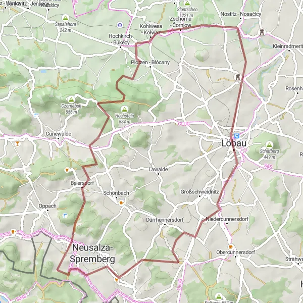 Map miniature of "Gravel Discovery: Beiersdorf to Löbau" cycling inspiration in Dresden, Germany. Generated by Tarmacs.app cycling route planner
