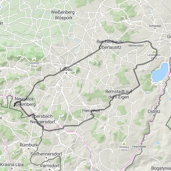Map miniature of "The Majestic Landscapes of Neusalza-Spremberg" cycling inspiration in Dresden, Germany. Generated by Tarmacs.app cycling route planner