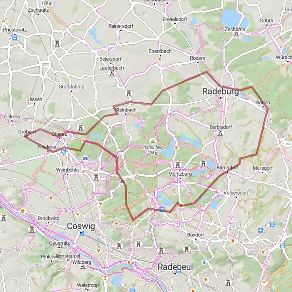 Karten-Miniaturansicht der Radinspiration "Naturschönheiten und idyllische Dörfer" in Dresden, Germany. Erstellt vom Tarmacs.app-Routenplaner für Radtouren