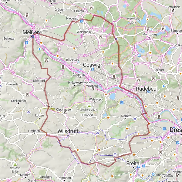 Map miniature of "Gellertberg Gravel Loop" cycling inspiration in Dresden, Germany. Generated by Tarmacs.app cycling route planner