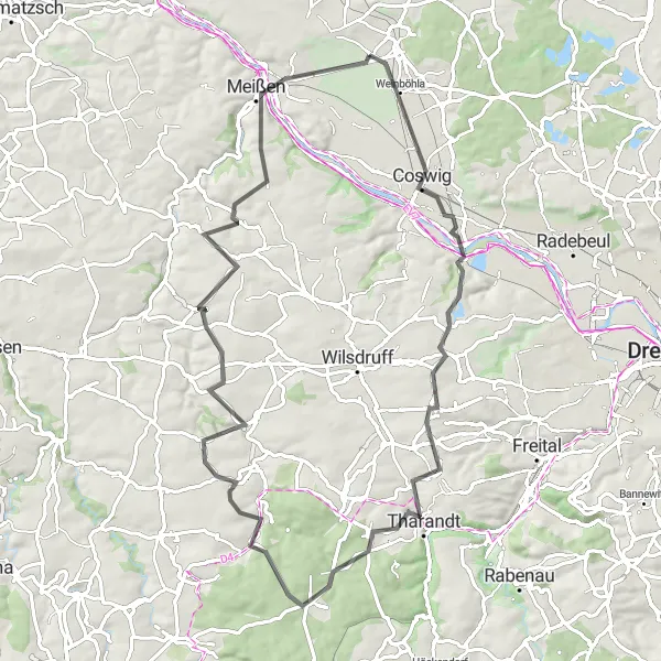 Karten-Miniaturansicht der Radinspiration "Sachsentrail von Weinböhla nach Meissen" in Dresden, Germany. Erstellt vom Tarmacs.app-Routenplaner für Radtouren