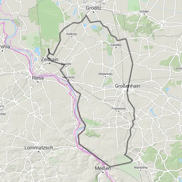 Karten-Miniaturansicht der Radinspiration "Rundtour von Niederau nach Großenhain" in Dresden, Germany. Erstellt vom Tarmacs.app-Routenplaner für Radtouren