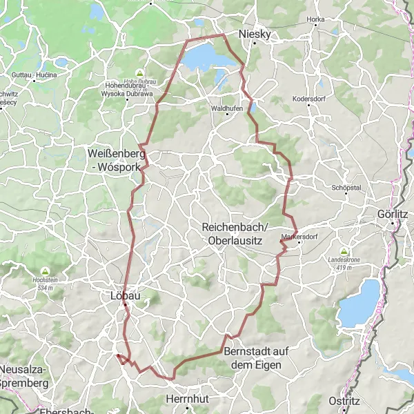 Map miniature of "Gravel Adventure in Löbau" cycling inspiration in Dresden, Germany. Generated by Tarmacs.app cycling route planner