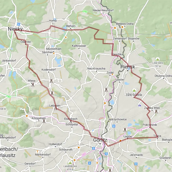 Map miniature of "Niesky - Ödernitz Gravel Route" cycling inspiration in Dresden, Germany. Generated by Tarmacs.app cycling route planner