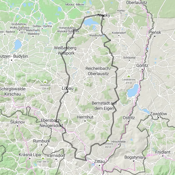 Karten-Miniaturansicht der Radinspiration "Herausfordernde Straßenradtour durch die Oberlausitz" in Dresden, Germany. Erstellt vom Tarmacs.app-Routenplaner für Radtouren