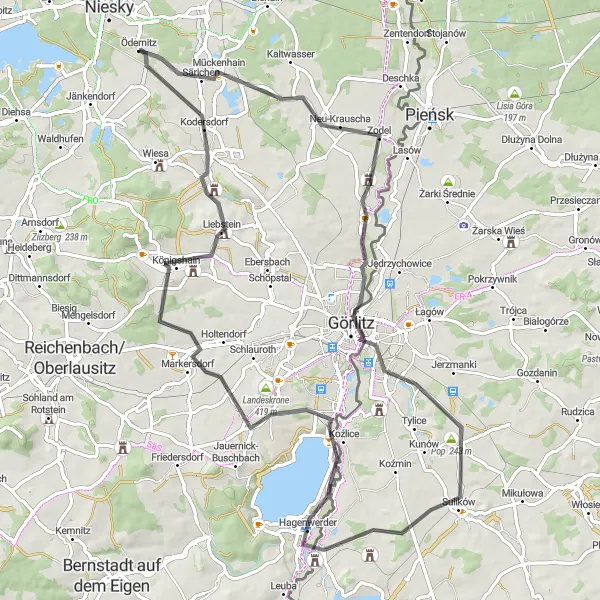 Karten-Miniaturansicht der Radinspiration "Rundtour von Niesky nach Görlitz und zurück" in Dresden, Germany. Erstellt vom Tarmacs.app-Routenplaner für Radtouren