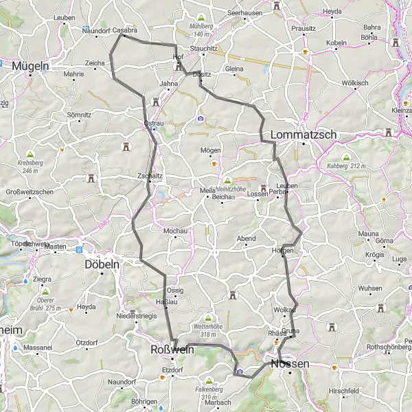 Map miniature of "Nossen Panorama Loop" cycling inspiration in Dresden, Germany. Generated by Tarmacs.app cycling route planner