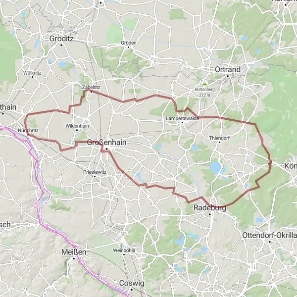 Map miniature of "Glaubitz to Großenhain Adventure" cycling inspiration in Dresden, Germany. Generated by Tarmacs.app cycling route planner