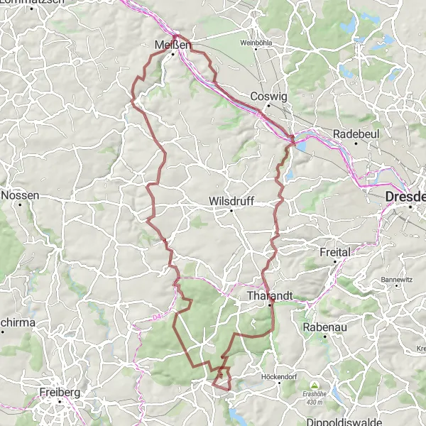 Map miniature of "Gravel Adventure - Obercunnersdorf Loop" cycling inspiration in Dresden, Germany. Generated by Tarmacs.app cycling route planner