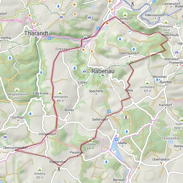 Map miniature of "Mini Gravel Adventure: Backofenfelsen and Erashöhe" cycling inspiration in Dresden, Germany. Generated by Tarmacs.app cycling route planner