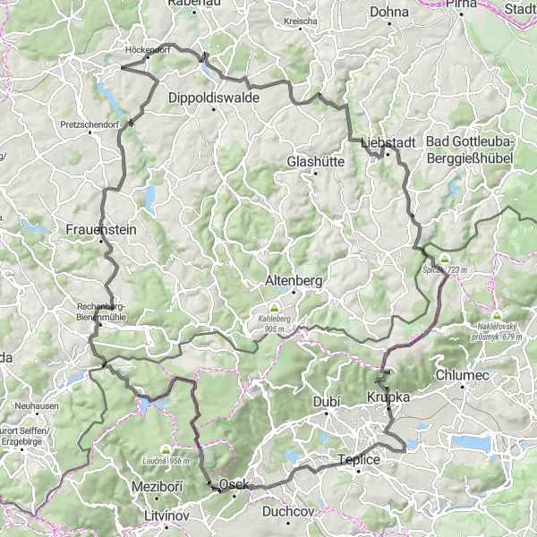 Map miniature of "Cunnersdorf Round" cycling inspiration in Dresden, Germany. Generated by Tarmacs.app cycling route planner