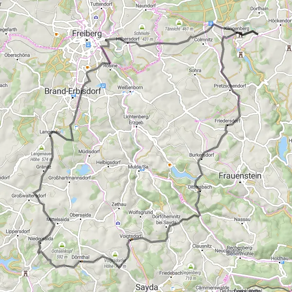 Map miniature of "The Neuklingenberg Challenge" cycling inspiration in Dresden, Germany. Generated by Tarmacs.app cycling route planner