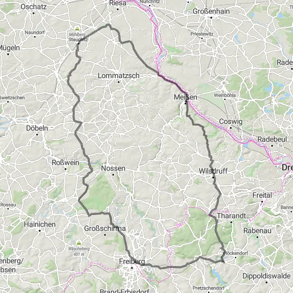 Map miniature of "The Ultimate Challenge: From Obercunnersdorf to Windberg" cycling inspiration in Dresden, Germany. Generated by Tarmacs.app cycling route planner