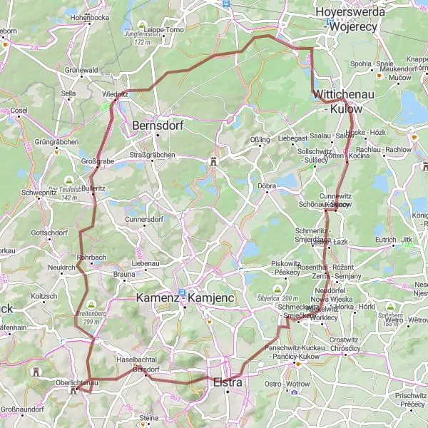 Map miniature of "Gravel Adventure: Oberlichtenau Loop" cycling inspiration in Dresden, Germany. Generated by Tarmacs.app cycling route planner