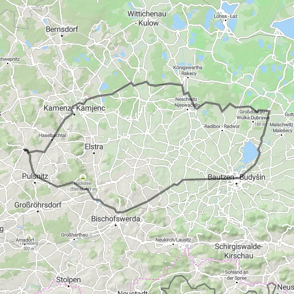 Map miniature of "Kamenz Road Circuit" cycling inspiration in Dresden, Germany. Generated by Tarmacs.app cycling route planner