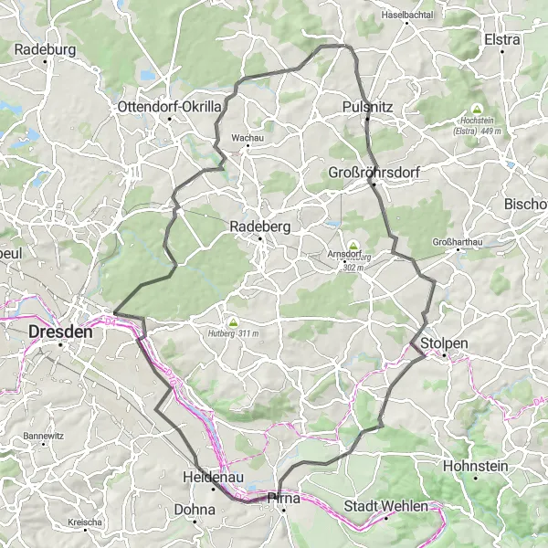Karten-Miniaturansicht der Radinspiration "Panoramastraßenroute durch die Elbsandsteingebirge" in Dresden, Germany. Erstellt vom Tarmacs.app-Routenplaner für Radtouren