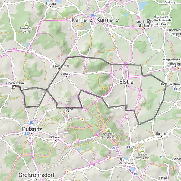 Map miniature of "Haselbachtal and Niedersteinaer Berg Road Route" cycling inspiration in Dresden, Germany. Generated by Tarmacs.app cycling route planner