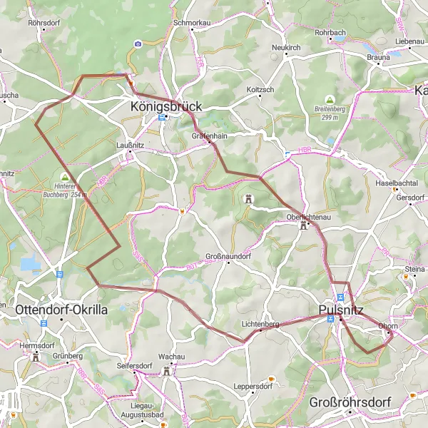 Karten-Miniaturansicht der Radinspiration "Graveltour durch Pulsnitz und Königsbrücker Land" in Dresden, Germany. Erstellt vom Tarmacs.app-Routenplaner für Radtouren