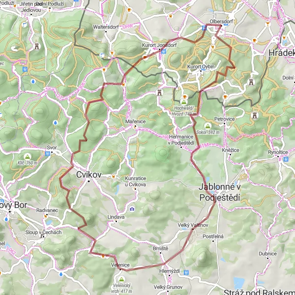 Karten-Miniaturansicht der Radinspiration "Rundtour von Olbersdorf nach Kurort Jonsdorf" in Dresden, Germany. Erstellt vom Tarmacs.app-Routenplaner für Radtouren