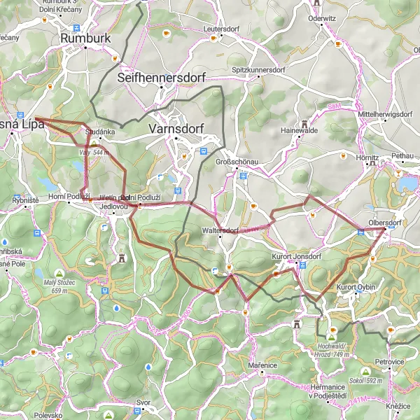 Map miniature of "Podluží Valley Loop" cycling inspiration in Dresden, Germany. Generated by Tarmacs.app cycling route planner