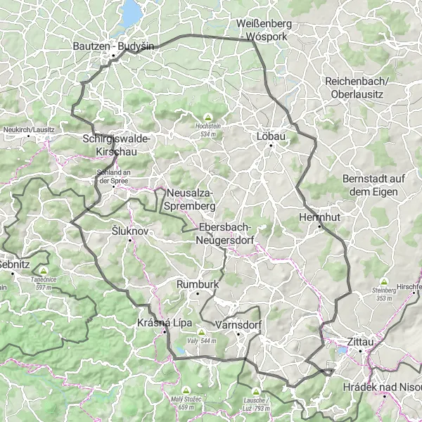 Map miniature of "Olbersdorf Grand Tour" cycling inspiration in Dresden, Germany. Generated by Tarmacs.app cycling route planner