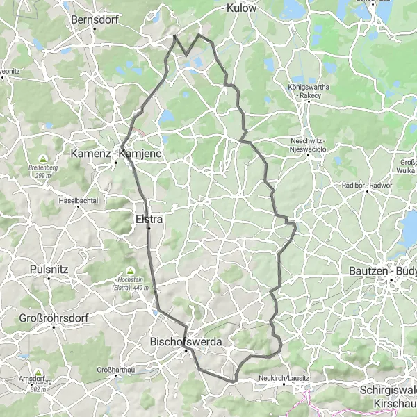 Map miniature of "Kamenz Loop" cycling inspiration in Dresden, Germany. Generated by Tarmacs.app cycling route planner