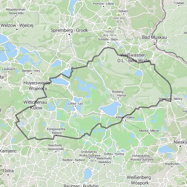 Map miniature of "Lusatian Lake District Loop" cycling inspiration in Dresden, Germany. Generated by Tarmacs.app cycling route planner