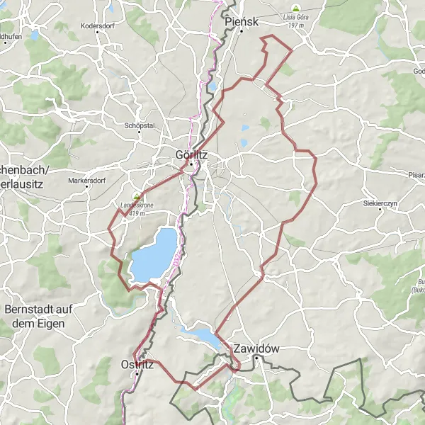 Map miniature of "Ostritz to Görlitz Gravel Loop" cycling inspiration in Dresden, Germany. Generated by Tarmacs.app cycling route planner